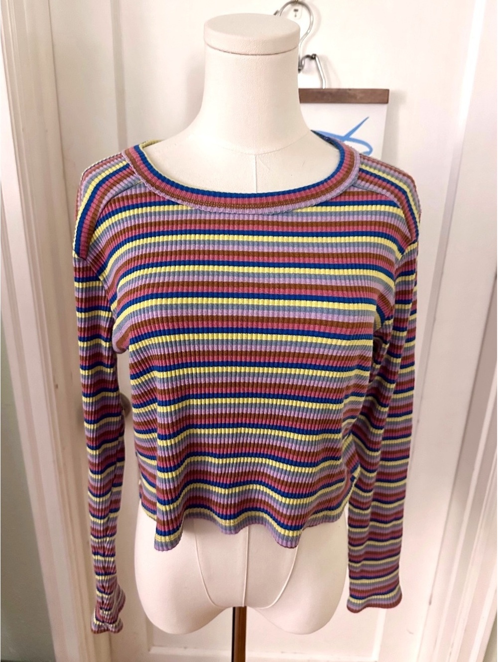 Fun Multicolor Striped Ribbed Long Sleeve (XXL)